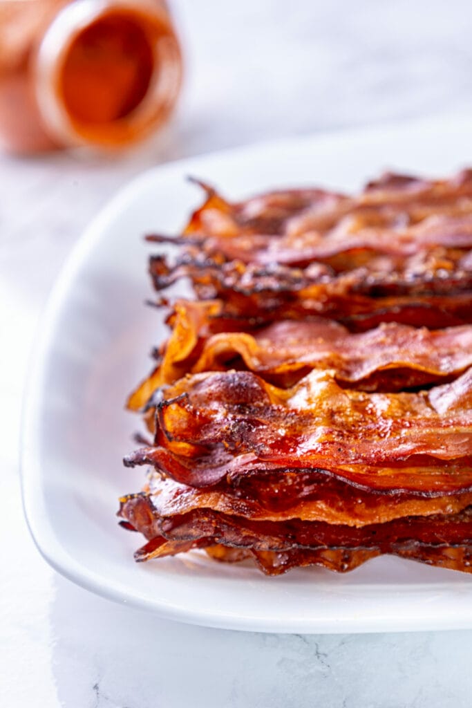 Baked Brown Sugar Bacon - the best bacon you'll ever have! featured image side focus