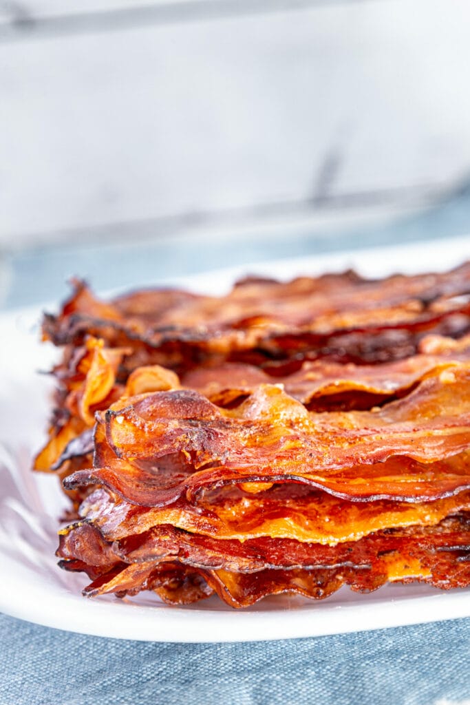 Baked Brown Sugar Bacon - the best bacon you'll ever have! side shot