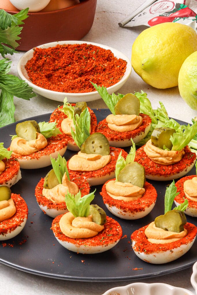 Bloody Mary Deviled Eggs Recipe featured image below