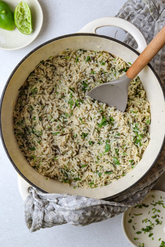 Cilantro Lime Brown Rice Recipe featured image above shot