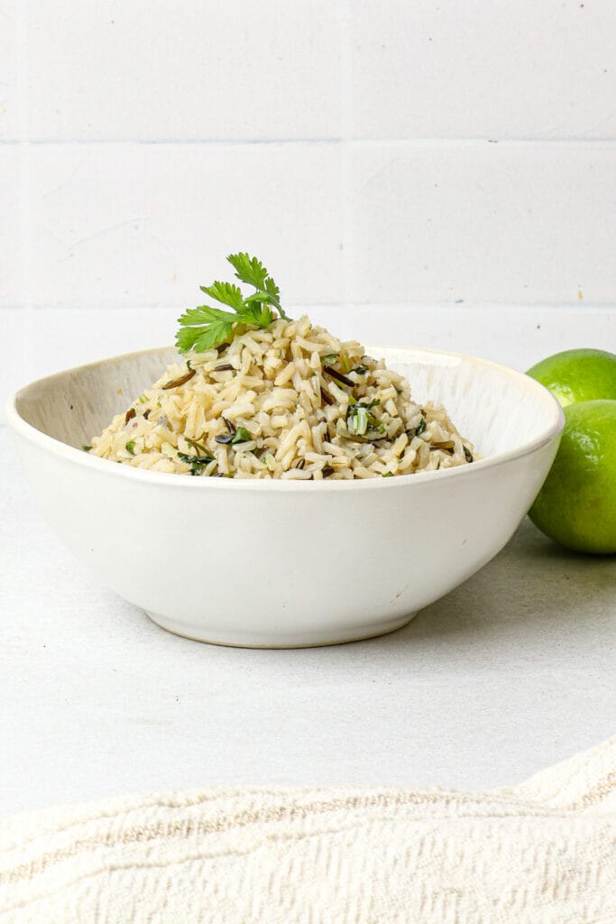 Cilantro Lime Brown Rice Recipe featured image side shot