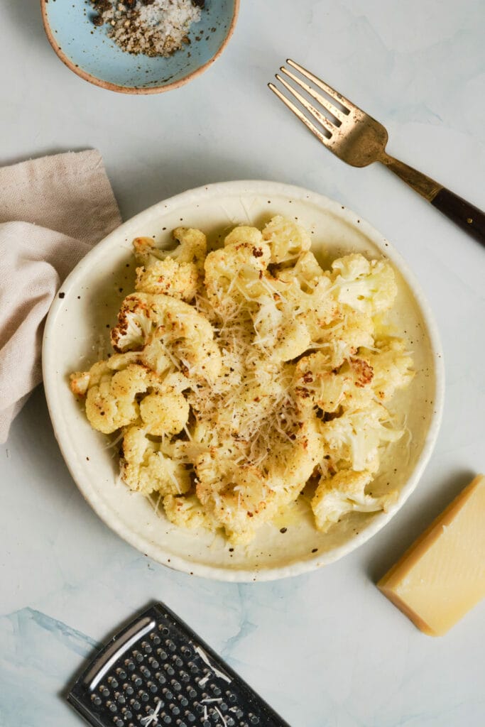 Easy Parmesan Roasted Cauliflower top shot featured image