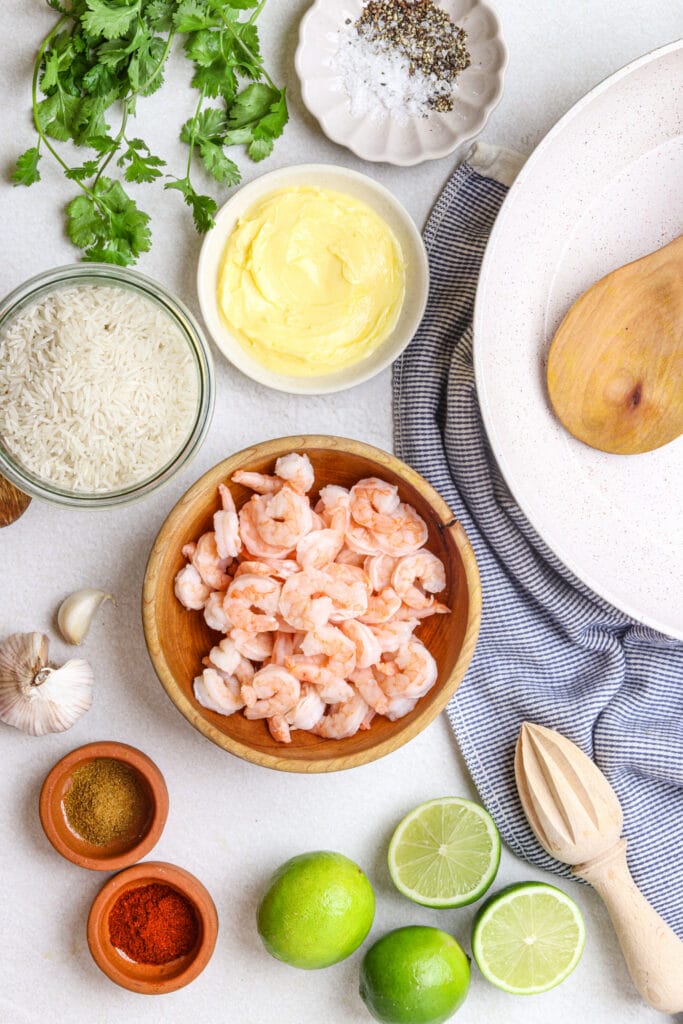Cilantro Lime Shrimp and Rice ingredients