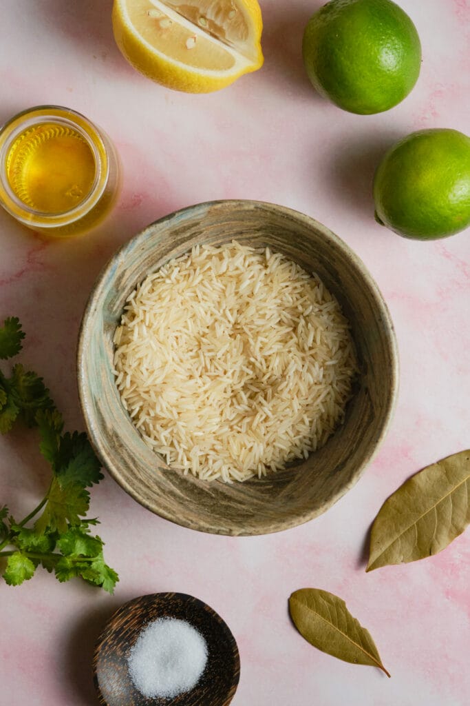 Chipotle Cilantro Lime Rice ingredients top shot