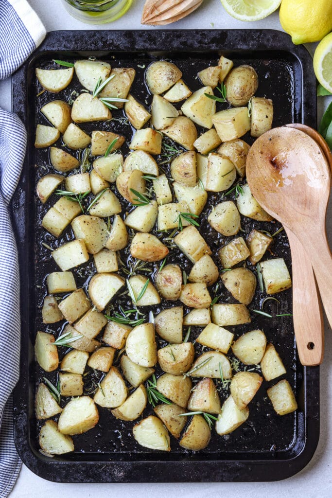 Lemon Roasted Potatoes - Cooking Classy featured image top view
