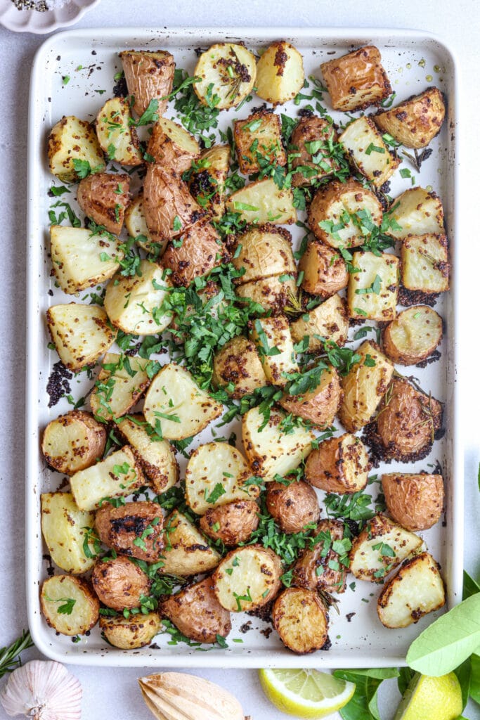 Mustard Roasted Potatoes Recipe featured image top view
