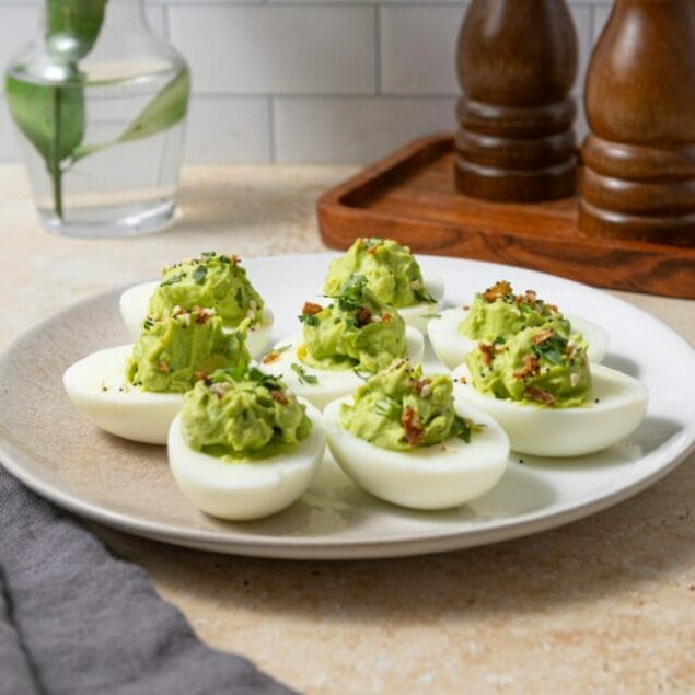 Avocado Deviled Eggs Recipe featured image side view