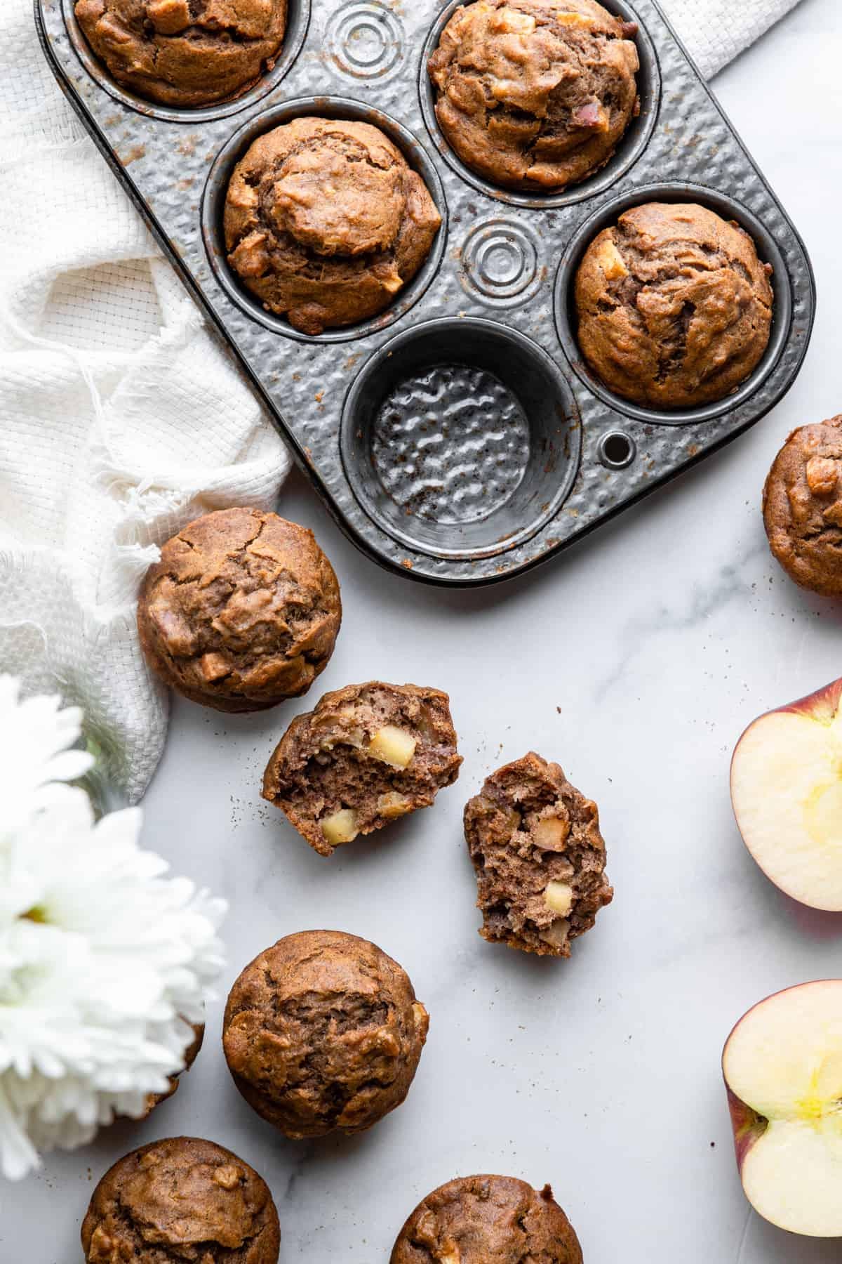 Apple Banana Muffins in a muffin pan