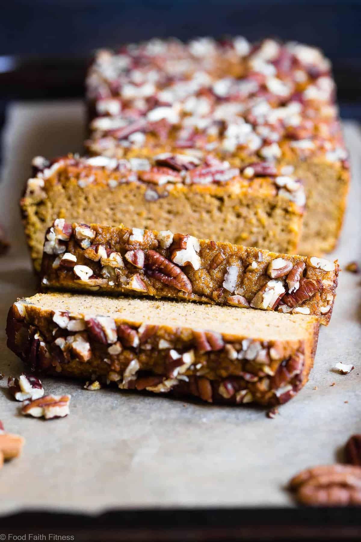 Gluten Free Paleo Pumpkin Bread Recipe - This EASY, healthy pumpkin bread is SO moist, chewy and perfectly spicy-sweet! All the best parts of fall in a simple, wholesome recipe that is great for breakfasts or snacks! | #Foodfaithfitness | #Glutenfree #Paleo #Healthy #Grainfree #Pumpkin
