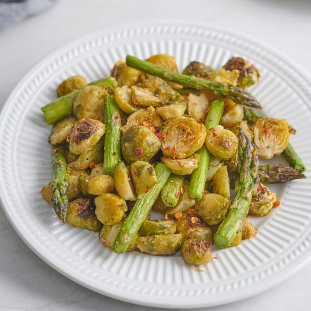 Roasted Brussels Sprouts and Asparagus